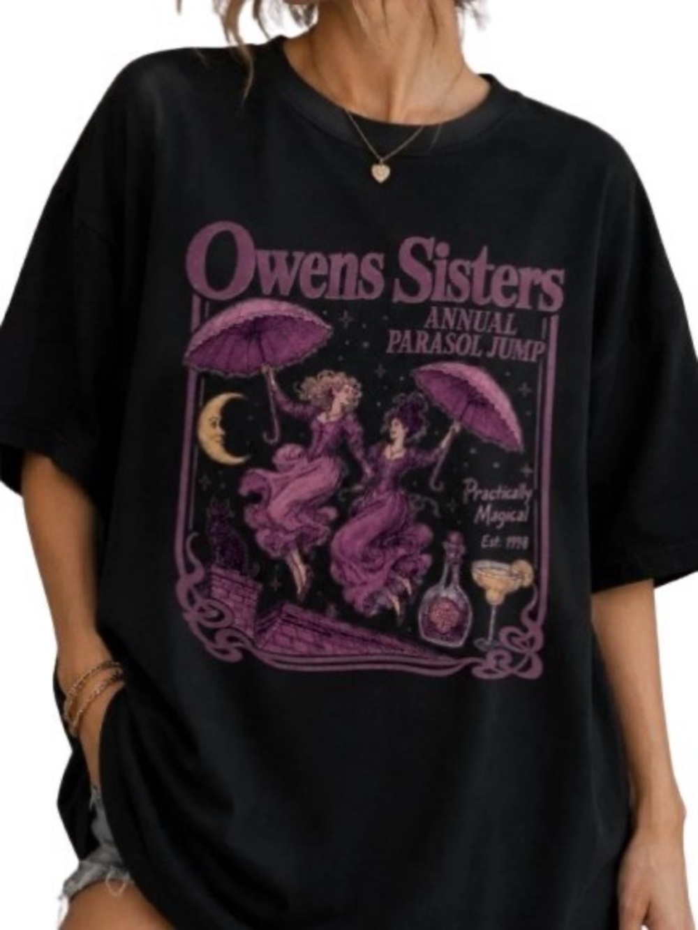 Black Tee with Purple Owens Sisters Graphic